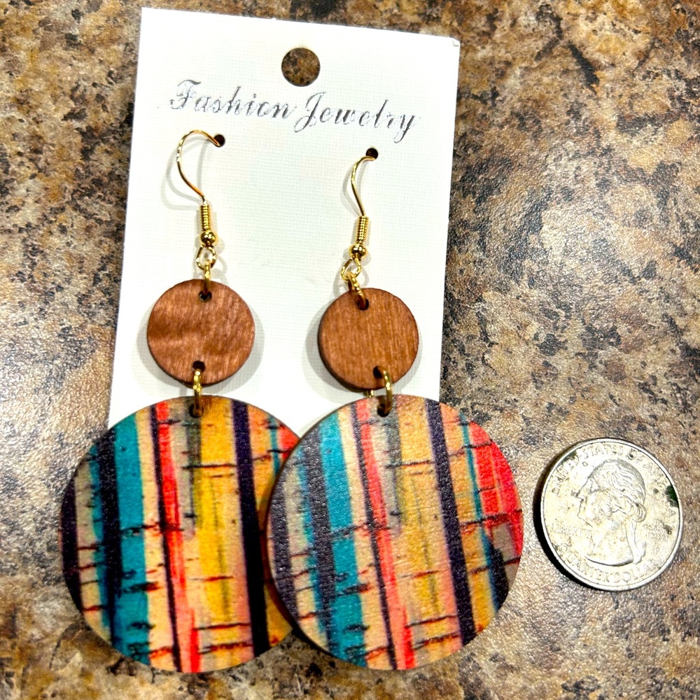 Beautiful new wood earrings with gold hardware multicolor brand new